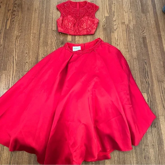 Morilee Red Satin Beaded Two Piece Prom / Quincienara /Indian Wedding Dress 12 Morilee Red Satin Beaded Two Piece Prom / Quincienara /Indian Wedding Dress 12